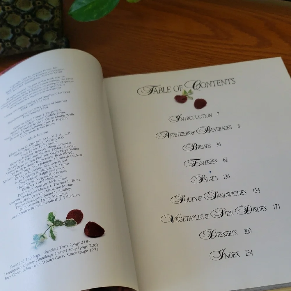 Vtg 1994- Light & Luscious Cookbook By Oxmoor House, Inc - 240 Pages